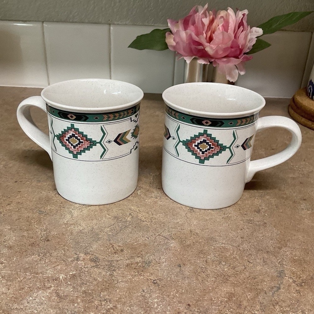 Studio Nova Adirondack Y2201 Southwestern Speckled Coffee Mugs‎ Set of 2 Teal